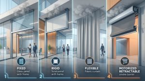 四种挡烟垂壁类型对比-固定式、刚性玻璃、柔性布帘、电动活动式